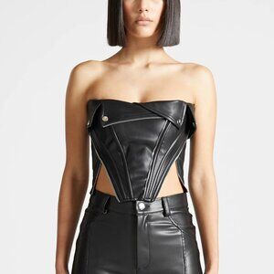 Maniere De Voir Leather Biker Corset - Black